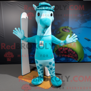 Cyan Giraffe maskot drakt...