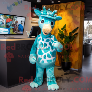 Cyan Giraffe mascot costume...