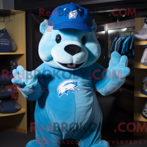 Blue Beaver maskot kostume...
