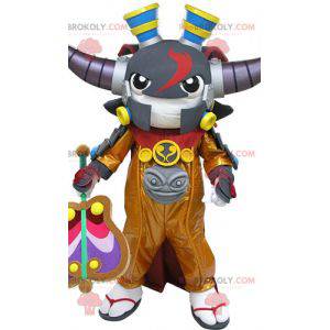 Samurai-mascotte met hoorns. Mascotte van videogames -