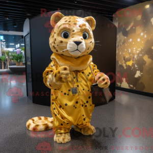 Guld Leopard maskot kostume...
