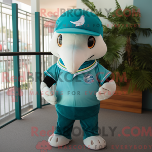 Teal Dolphin mascot costume...