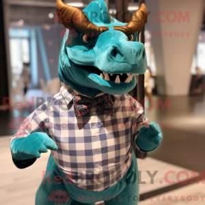 Blågrøn Triceratops maskot...