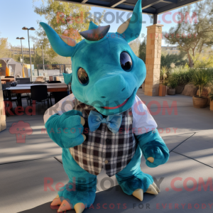 Blågrøn Triceratops maskot...