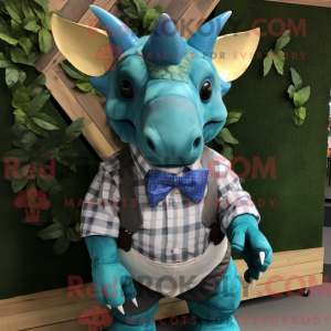 Blågrøn Triceratops maskot...
