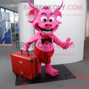 Pink Devil maskot kostume...