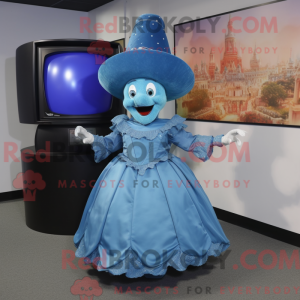 Blå TV-maskotdraktfigur...