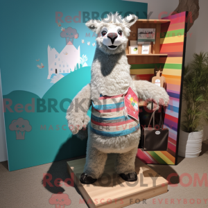 Grå lama-maskotdraktfigur...