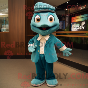 Teal Cod mascot costume...