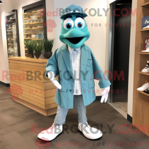 Teal Cod mascot costume...