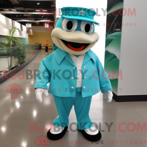 Teal Cod mascot costume...