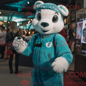 Teal Ermine mascot costume...