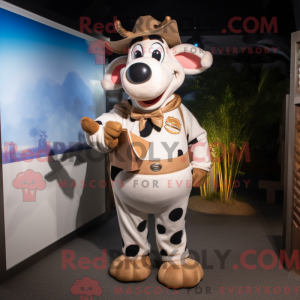 Tan Holstein Cow maskot...