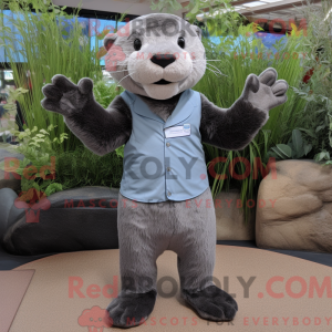 Grey Otter maskot kostume...