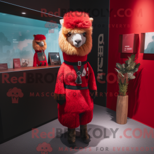 Rød Alpaca maskot kostume...