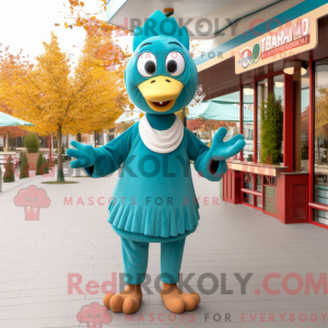 Teal Turkey mascot costume...