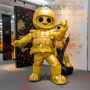 Gold Soldier mascot costume...