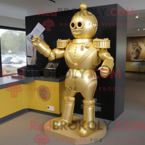 Gold Soldier mascot costume...