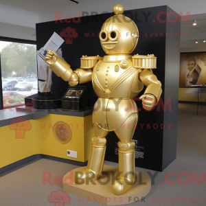 Gold Soldier maskot kostume...