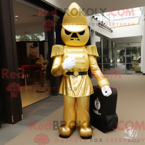 Gold Soldier maskot kostume...