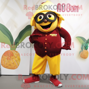 Maroon Mango mascot costume...