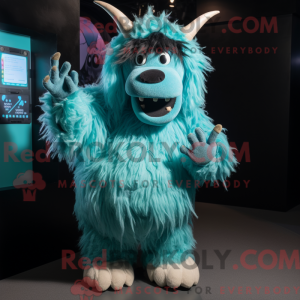 Cyan Yak maskotdraktfigur...