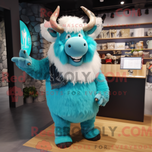 Cyaan Yak-mascottekostuum...