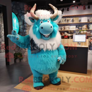 Cyan Yak maskot kostume...