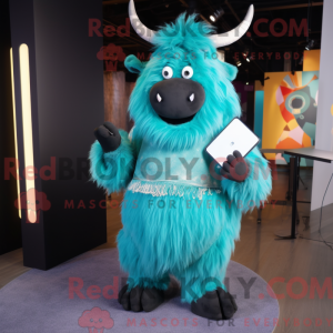Cyan Yak maskotdraktfigur...
