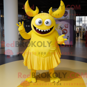 Gele demon mascottekostuum...