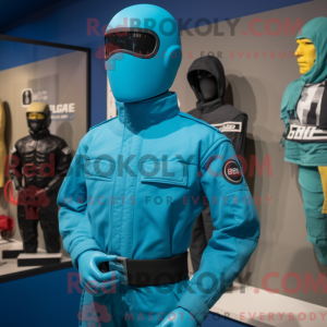 Cyan Gi Joe mascot costume...