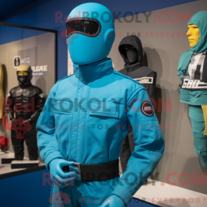 Cyan Gi Joe maskot kostume...