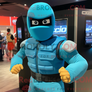 Cyan Gi Joe mascot costume...