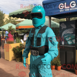 Cyan Gi Joe mascot costume...