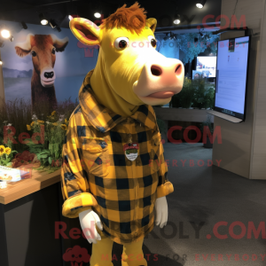 Yellow Guernsey Cow mascot...