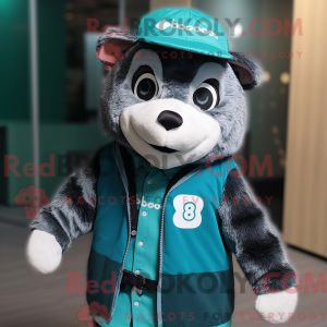 Teal Badger mascot costume...