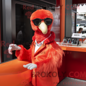 Rød struds maskot kostume...