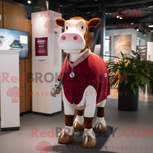 Maroon Guernsey Cow mascot...