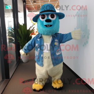 Cyan Alpaca maskot kostume...