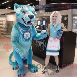 Cyan Smilodon maskot...
