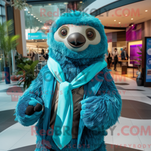 Cyan Sloth mascot costume...