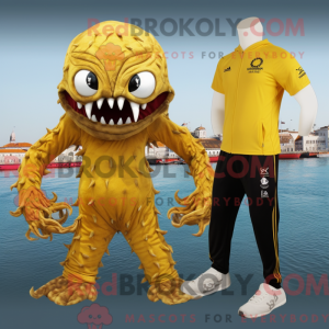 Gold Kraken maskot kostume...