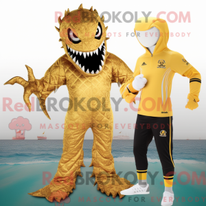 Gold Kraken maskot drakt...