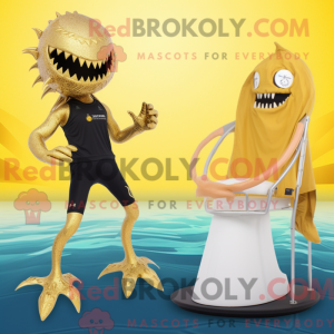 Gold Kraken maskot drakt...