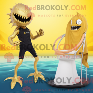 Gold Kraken maskot kostume...