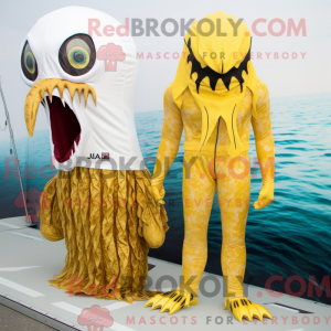 Gold Kraken maskot drakt...