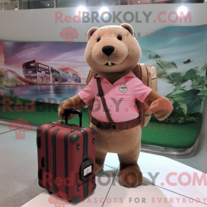 Pink Beaver maskot kostume...