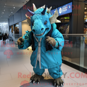 Cyan Triceratops mascot...