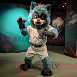 Teal Hyena mascot costume...