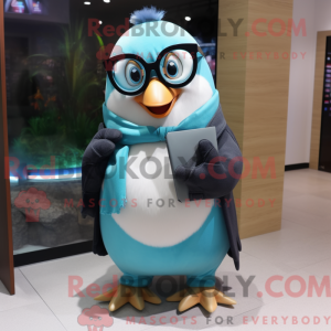 Cyan Penguin mascot costume...